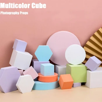 

New Arrival INS Photography Cube Photo Props Foam Geometric Cube Shooting Props For Photography Backdrops Light Pink Purple Colo