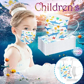 

40pc Children's Lovely Print boy And Girl Cartoon double layer protection Floral Print Printing Windproof pure cotton 3ply Ear*