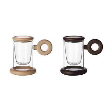 

Creative Glass Tea Cup Coffee Mug Home Decoration Milk Cup With Handle Cover Insulation Wooden Mat Home Office