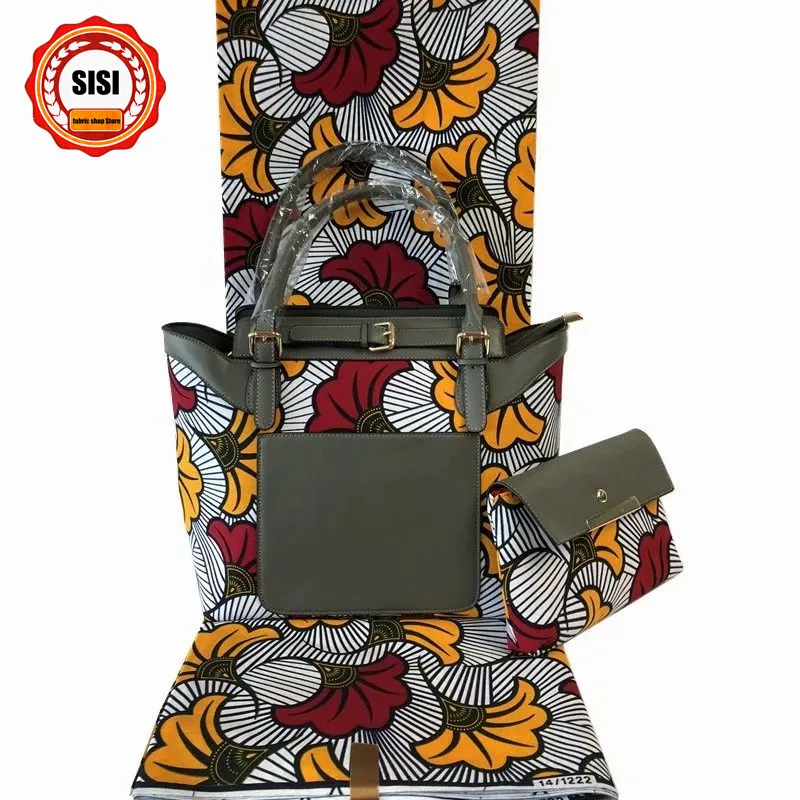 SISI нигерийский воск сумочка набор Африканский Анкара печать воск 6 ярдов хлопок высокого качества модный дизайн для вечерние