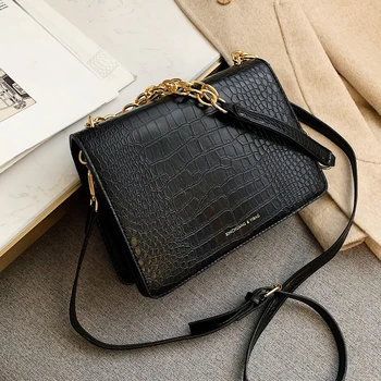

New Crocodile Pattern Small Square Bags Fashion Messenger Bag Chain Handbag Female Ins Shoulder Crossbody Bag Ladies Tote Bag