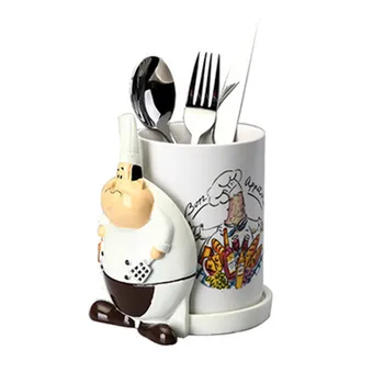 

CHOPSTICKS HOLDER KITCHEN STORAGE RACK HOUSE DISH RACK CARTOON CHEF WESTERN FOOD KNIVES AND FORKS CERAMICS RACK X4145