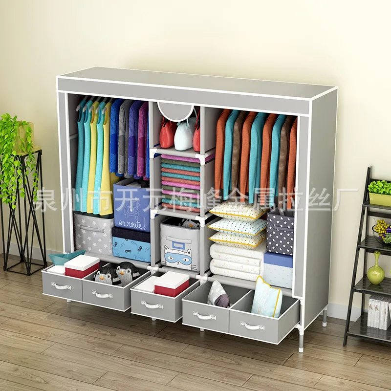 

Meifeng Reinforced Rough Steel Tube Component Wardrobe Large Specification Simplicity Moisture-Proof Dustproof Cloth Wardrobe Se
