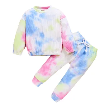 

1-6Y Children Autumn Clothes Baby Boys Girls Clothing Sets Cute Tie Dye Printed Knitted Sweatshirts Tops+Pants Kids Tracksuits