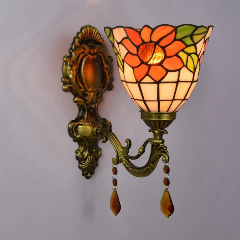 

bathroom mirror front lamp European American Rural crystal bedside wall lamp double end aisle Sun Flower wall lamp