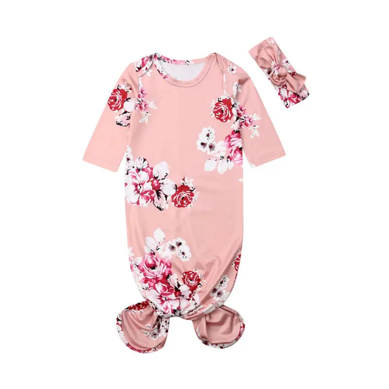Swaddle Wrap Baby Blanket Newborn Infant Floral Sleeping bag+Hair band Romper 2Pcs Baby Bedding Accessories - Цвет: Розовый