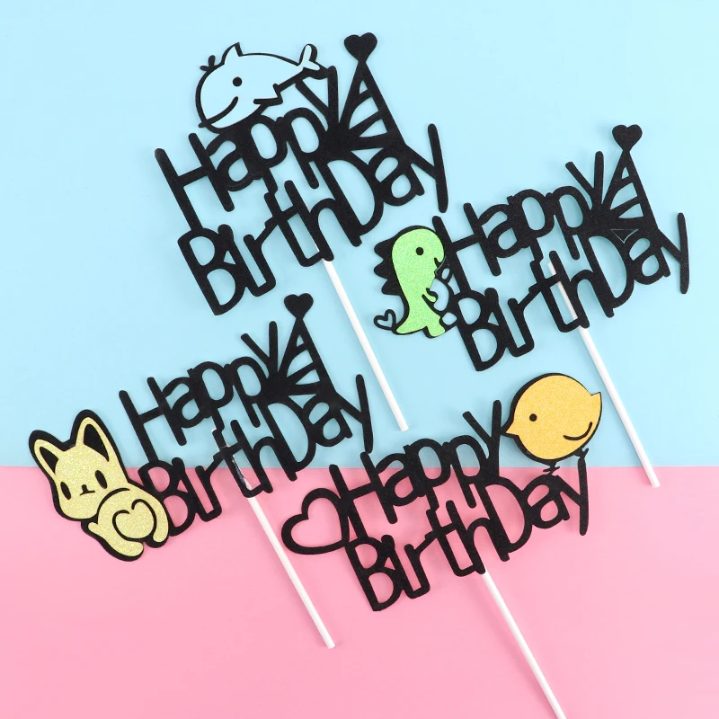 Cakelove флаги для тортов Gillter динозавр собака Цыпленок торт Топпер детей с днем