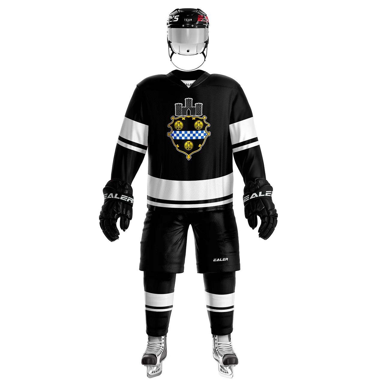 thumbnail image 1 of Camiseta de práctica de hockey sobre hielo personalizada, negra, ligera, delgada y transpirable, de alta calidad, serie H400 y camiseta de calle grande (todos los tamaños), 1 of 5
