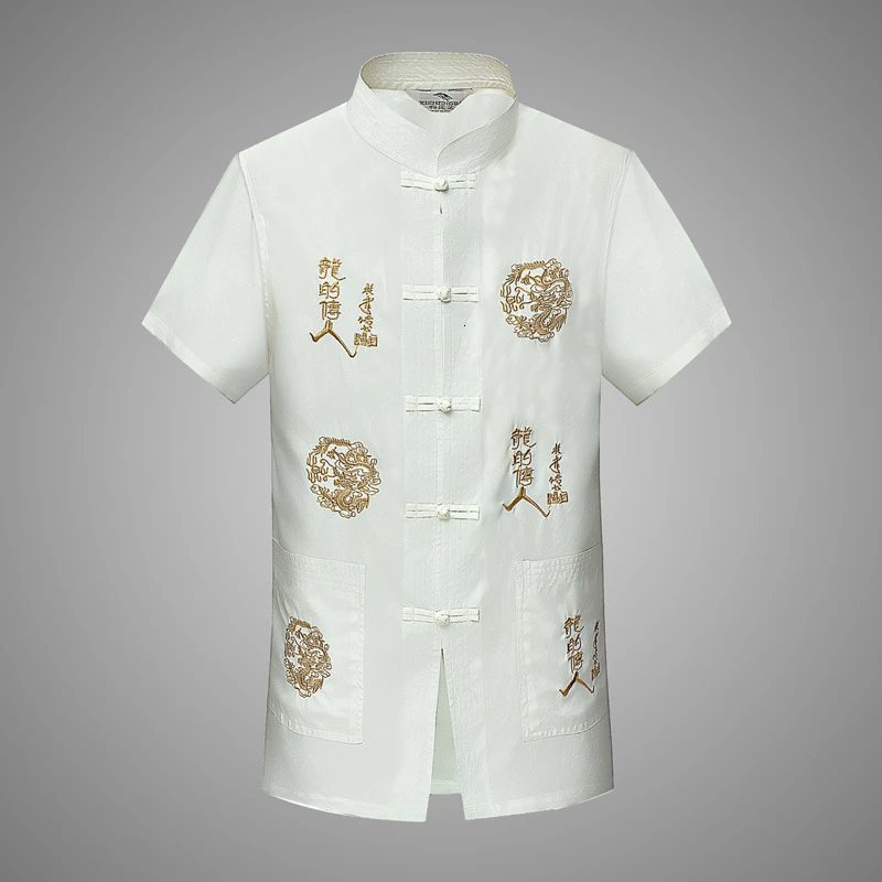15 видов цветов, традиционная китайская одежда для мужчин, футболка, летняя футболка с короткими рукавами с вышивкой дракона, костюм танга, мужские топы - Цвет: Color8