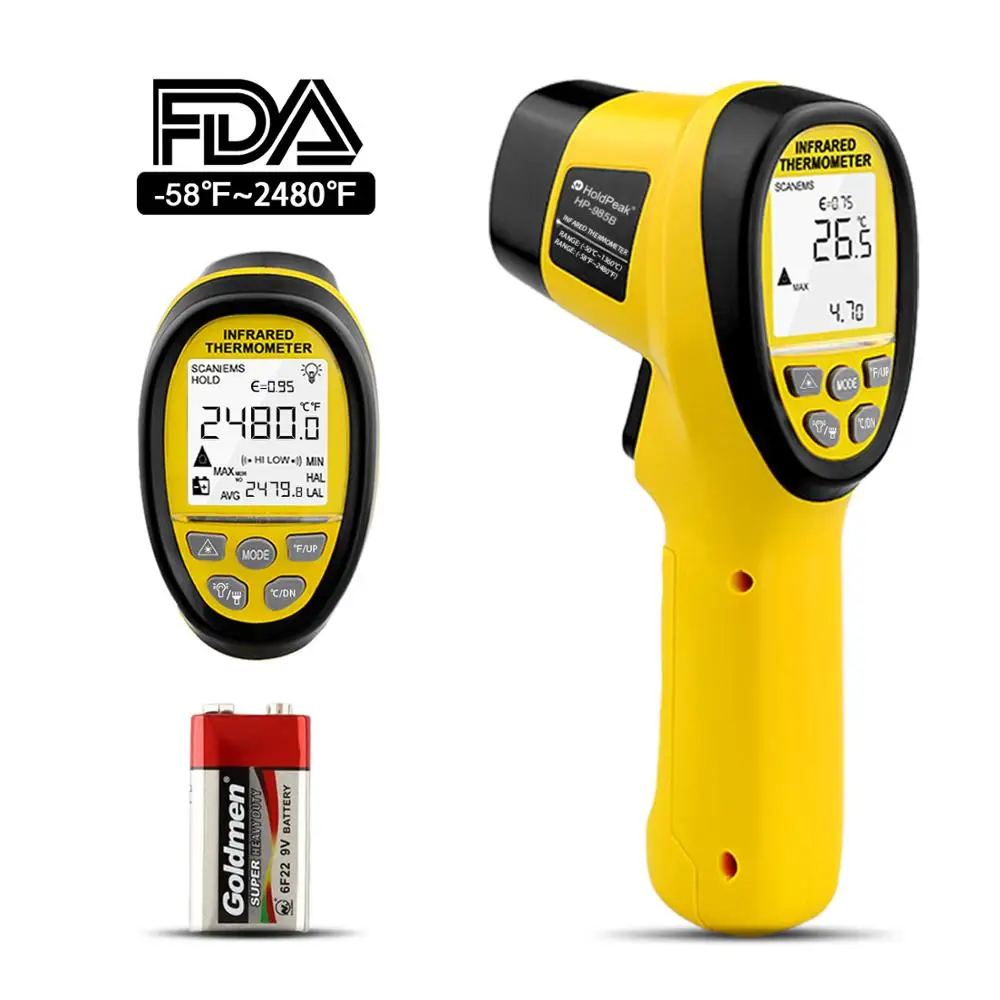 

HoldPeak HP-985B display type Digital Infrared Thermometer Double Laser High Precision IR Temperature Instrument -50-1360'C
