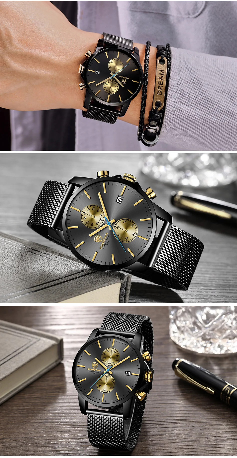 CHEETAH мужские s часы Топ люксовый бренд Мода из нержавеющей стали деловые мужские повседневные мужские часы спортивные наручные часы, водонепроницаемые часы