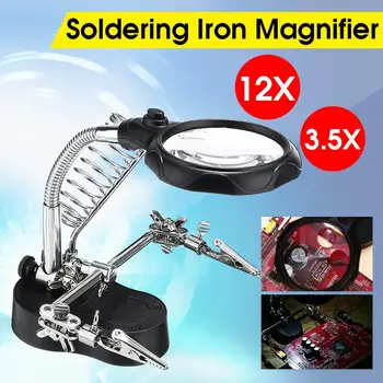 

3 Hand Soldering Iron Station Stand Welding Tool Magnifying Glass Clip Holder Clamp Desktop Helping Hand Repair Tool with LED