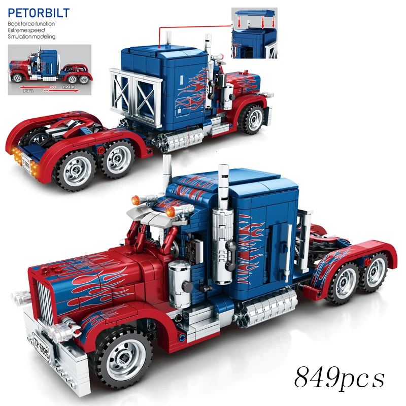 

2019 New 849pcs Petorbilt Truck Pull Back Technic Model Building Blocks Bricks Collection Legoinglys Toys For Children Boys
