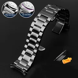 Premium Stainless Steel Curved Strap Watchband for Men, Adjustable 20 - 24mm (A black)