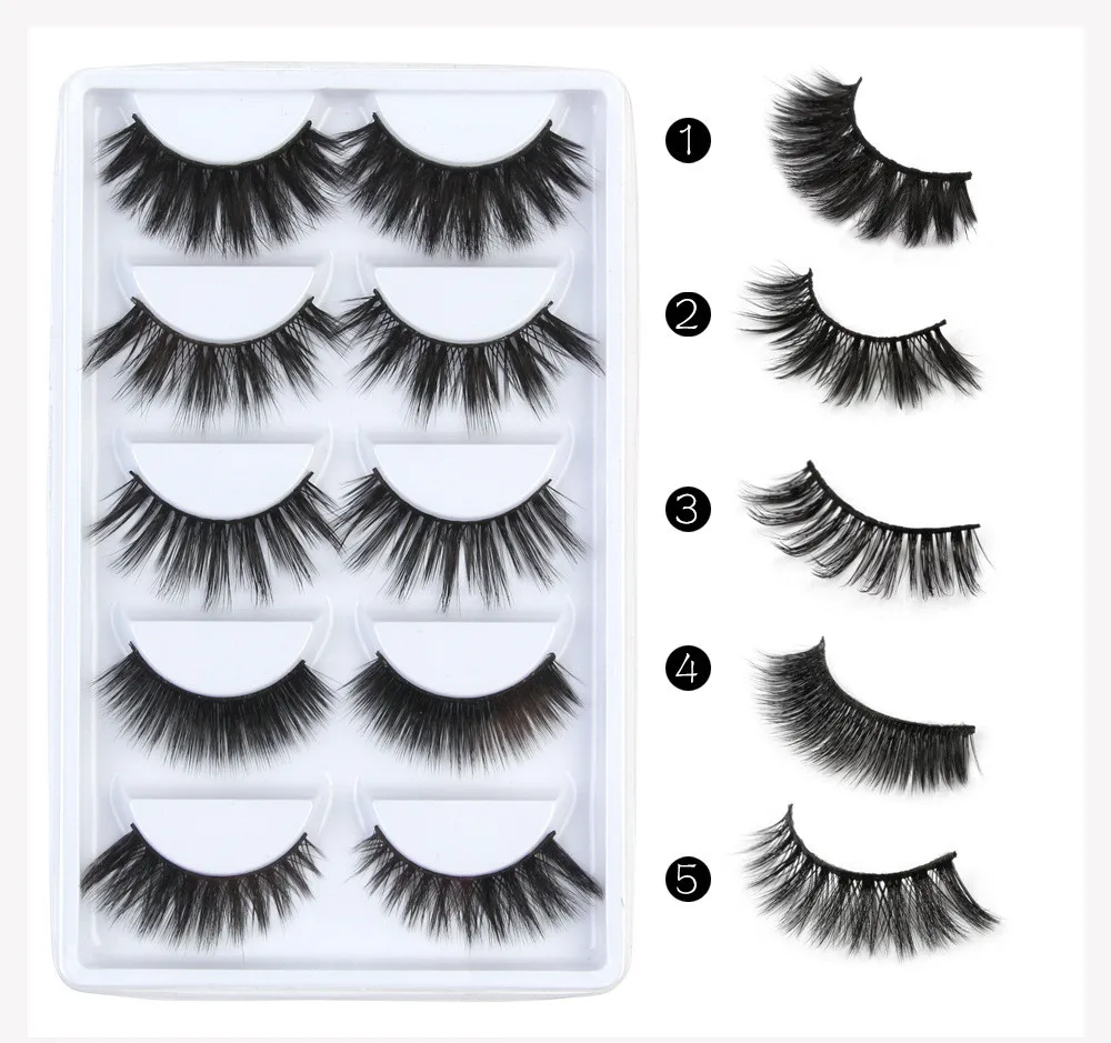 5 Pairs Handmade Real Mink 3D Full volume False Eyelashes Thick Long Lashes Set eyelash extension private label cosmetics (1)