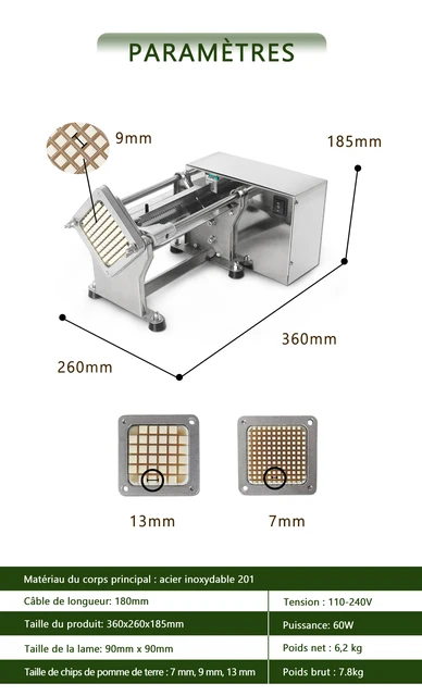 Itop – Coupe-frites Électrique Avec 3 Lames, 7/ 9/ 13mm, 220/110v