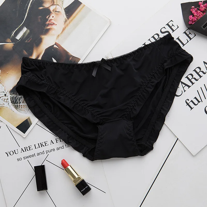Милые трусики с принтом для девочек, модное удобное нижнее белье с низкой посадкой, женское антибактериальное дышащее облегающее нижнее белье для женщин - Цвет: Черный