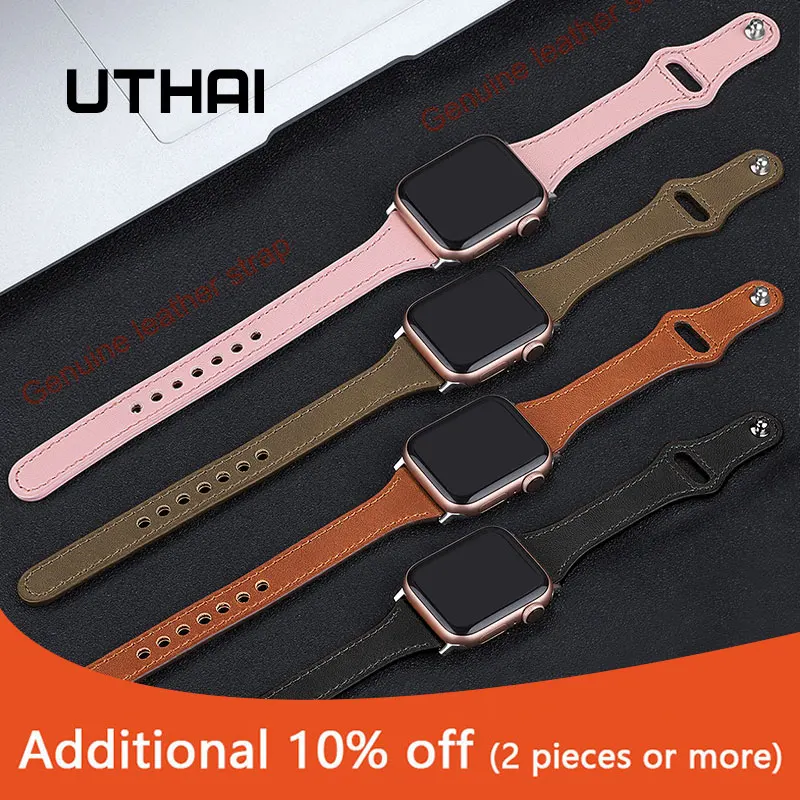 

UTHAI A22 Genuine leather loop strap for apple watch band 42mm 44mm iwatch 38mm 40mm iwatch 5/4/3/2/1Car line leather watchbands