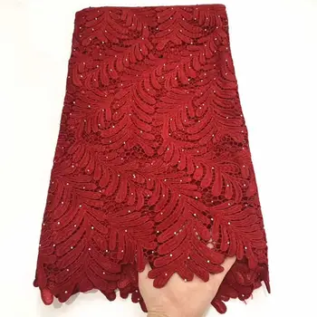 

High Quality African Tulle Guipure Cord Lace Fabric Red Nigerian French Network Cord Lace Fabric With Stones For Dress ZQA3-1