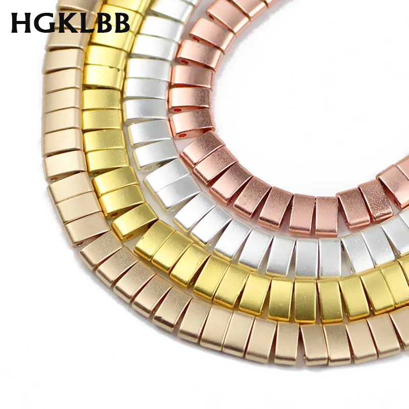 HGKLBB матовое золото прямоугольник из Натурального Гематита каменные бусы 5x2 5 мм с