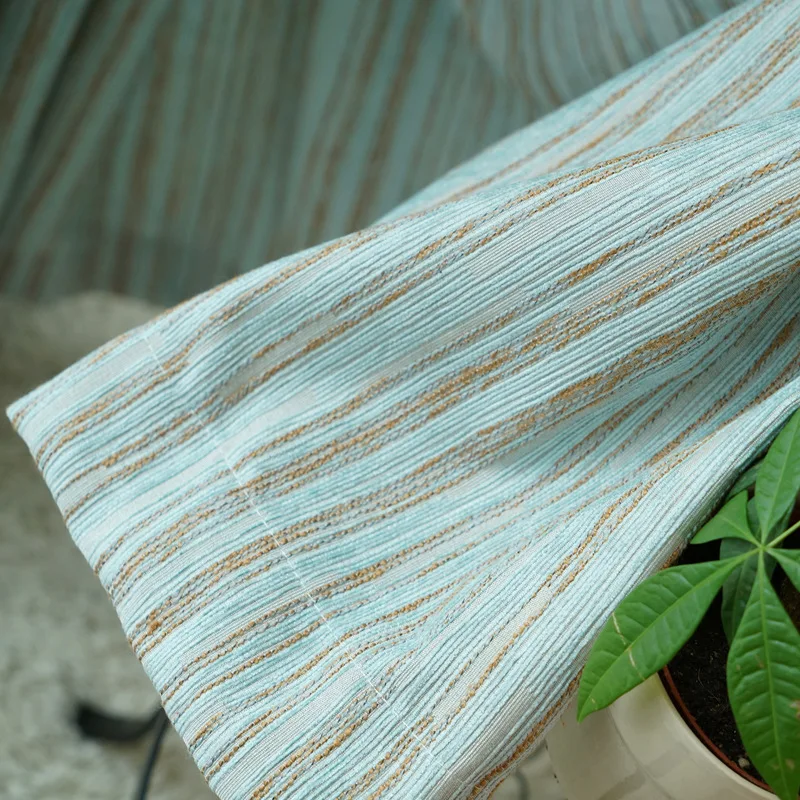 

Blue Stripe Jacquard Blackout Curtains for Living Room The Bedroom Window Curtain Drapes Door Decoration