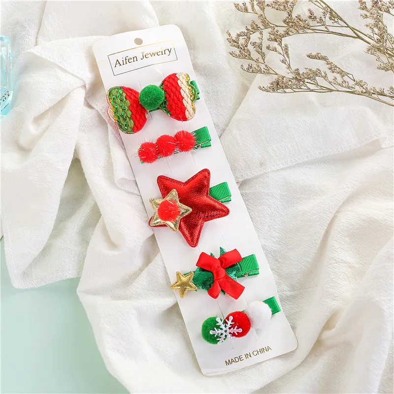 2 5PCS/Set Christmas Hair Clips Cute Hair Ornament Hairpins Kids Fashion Princess Hair Accessories Barrettes Christmas Gifts - Цвет: 2