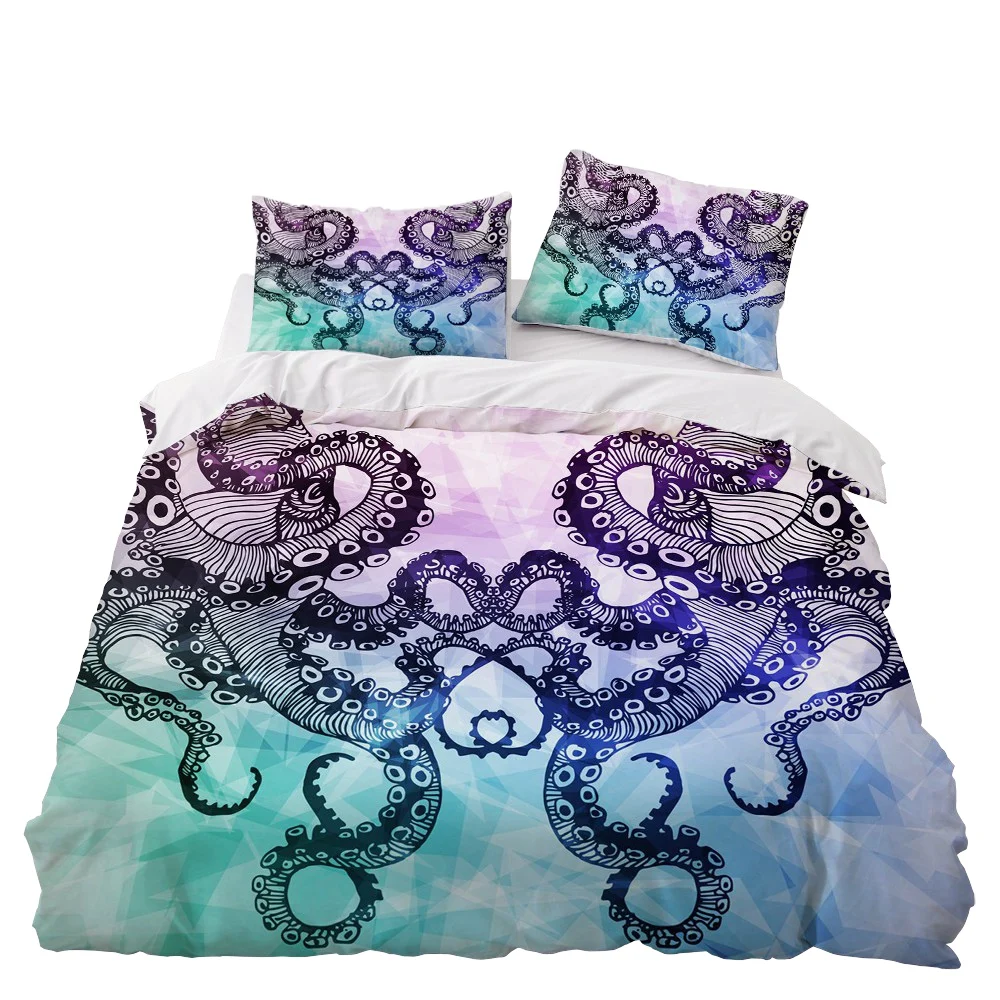 Green Octopus Bedroom Decor Bedding Set White Background Microfiber 1PC Duvet Cover with Pillowcases No Comforter Drop Ship | Дом и сад