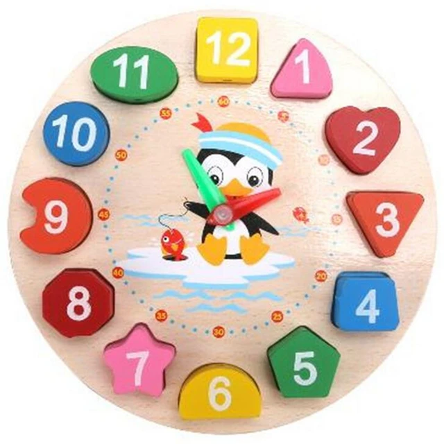 Montessori Cartoon Animal Educational Wooden Beaded Geometry Digital Clock Puzzles Gadgets Matching Clock Toy For Children 4