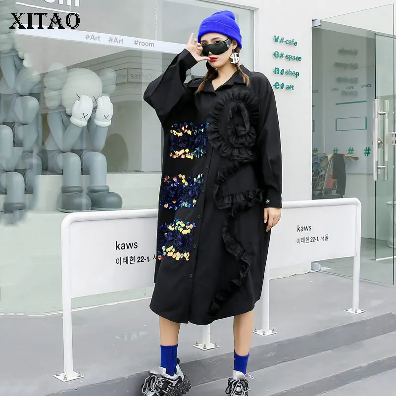 XITAO Print Patchwork Dress Women Loose Fashion Streetwear Turn Down Collar 2020 New Autumn Full Sleeve Dress Goddess Fan ZP2869 XITAO Print Patchwork Dress Women Loose Fashion Streetwear Turn Down Collar 2020 New Autumn Full Sleeve Dress Goddess Fan ZP2869