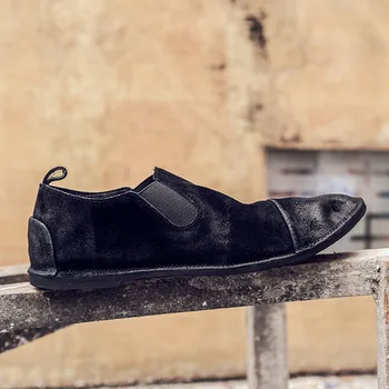

Suede Cow England Style Leather Men Loafers Spring Summer Soft Sole Breathable Driving Shoes Vintage Cowhide Business Shoe