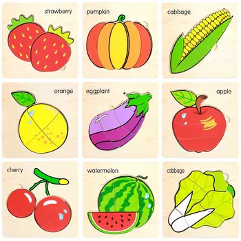 

Wooden Fruit Vegetable 3D Jigsaw Puzzles Square Board Children Educational Toy New