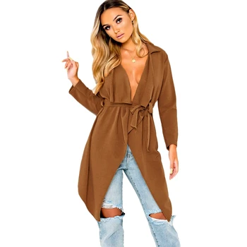 

Women Fashion Waterfall Lapel Long Sleeve Belt Asymmetric Long Jacket Coat Ladies Casual Autumn Solid Front Open Cardigan Outwea