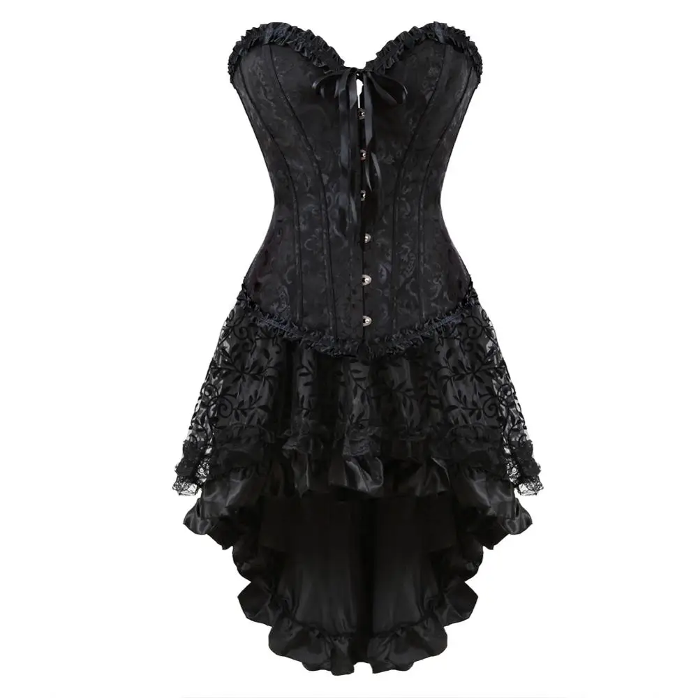 Grebrafan Plus Size Overbust Corset Classic Bustier with Fluffy Pleated Layered Tutu Skirt