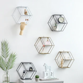 

Iron Hooks For Kitchen Storage Shelves For Bathroom Organizer Wall Rack Hexagon Living Room Storage Rack Housekeeper On Wall New