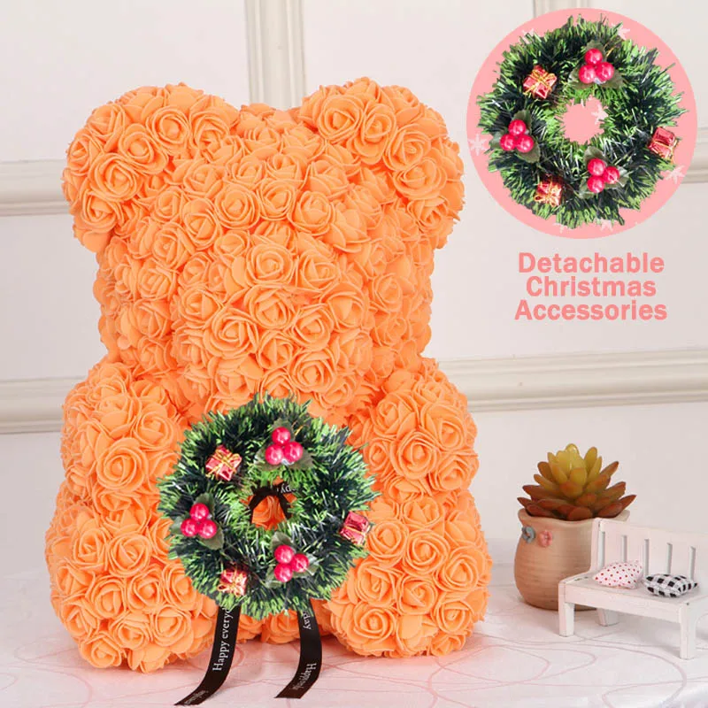 Christmas Gift 40cm Red Bear Rose Artificial Soap Roses Teddi Bear Eternal Rose Flower Valentine Garland Gift Girl Friend Love - Цвет: Orange 40cm