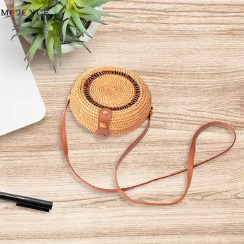 

Round Straw Shoulder Bag Women Woven Rattan Small Beach Messenger Handbags