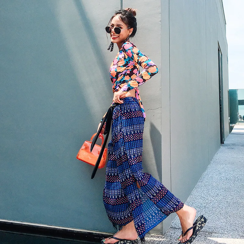 

Bathing Suit Women's Split Type Four-piece Set Small Bust Sexy Push up Conservative Loose Pants Graceful Lace-up Cover-up Bikini