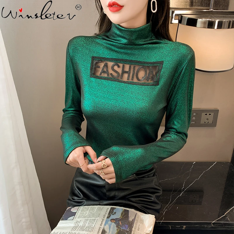 

Осенне-зимняя европейская одежда MadBlack, футболка, шикарные сексуальные золотистые блокирующие водолазки, женские топы, Женские флисовые Новые футболки T1D204A