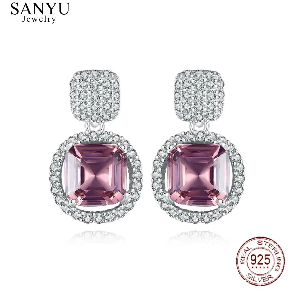 

SANYU oble 100% 925 Sterling Silver Square Light Brown Topaz Stud Earrings for Elegant Women with Tiny CZ Fine Jewelry