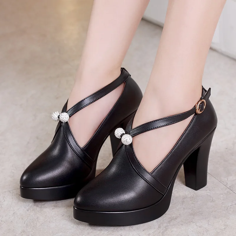 black 8.5cm heel Качественные черные и красные туфли-лодочки на квадратном каблуке Женская обувь на платформе г., весенние туфли-гладиаторы на высоком каблуке 11 см для офиса, модель 41, 42 - Цвет: black 8.5cm heel