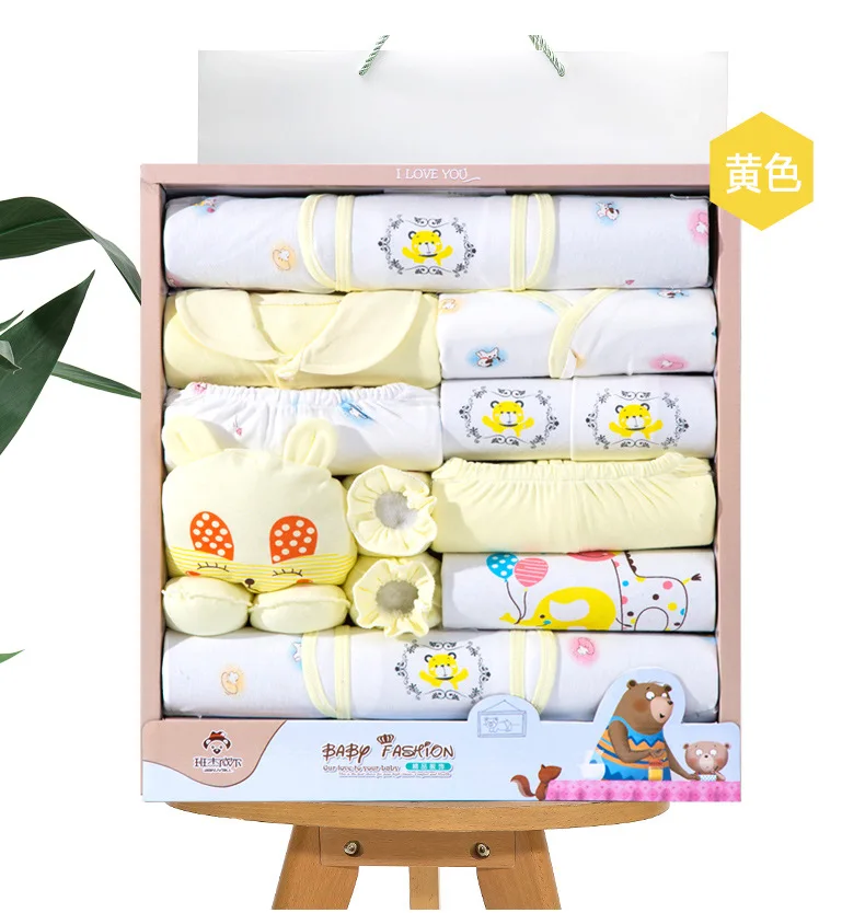 Newborns Gift Box 18 Pieces Spring And Autumn Infant's Outfit Baby Pure Cotton Underwear Gift Box Gift 0-6 Month