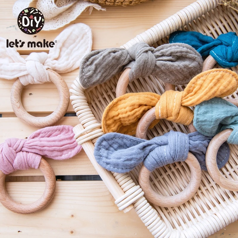 

Let'S Make 1PC Wooden Teether Bunny Ear Wooden Rings Baby Bib Cotton Towel For DIY Bracelet Pendant Nursing Newborn Baby Product
