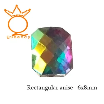 

6x8mm color AB Glass Stone Nails Crystals Rhinestone Decorations Accessories Flatback with non hotfix Rectangular anise shape