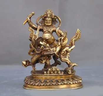 

wedding decoration old Tibetan Buddhism bronze Gilt ride Dragon Yellow Jambhala wealth God statue