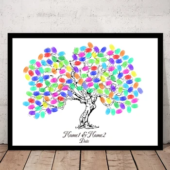 

Personalized Name Date Wedding Souvenirs Guest Book Fingerprint DIY Wedding Tree Signature Canvas For Wedding Decoration