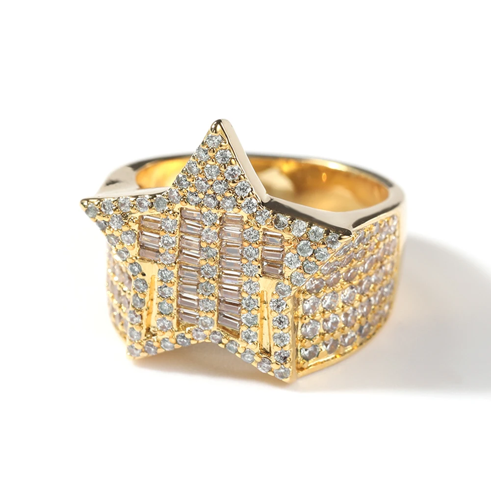 TBTK  Star Rings Full Iced Stripe BaguetteCubic Zirconia Hiphop Ring Jewelry Gift For Men And Women Drop Shipping
