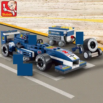 

196Pcs City Blue F1 Racing Car Model Building Blocks Sets Brinquedos Creator DIY Bricks Playmobil Educational Toys For Children