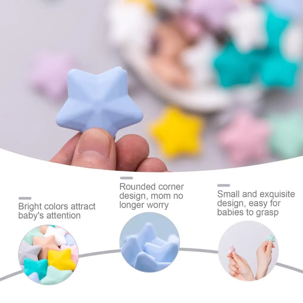 Stars Silicone Beads 10 Colors 5PC Baby Teethers Beads Food Grade Baby Teething Toys For Pacifier Chain Necklace DIY Accessories