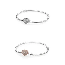 Настоящий 925 пробы Серебряный браслет в форме сердца и браслет для женщин, подходит для рукоделия, ювелирное изделие, подарок на день Святого Валентина