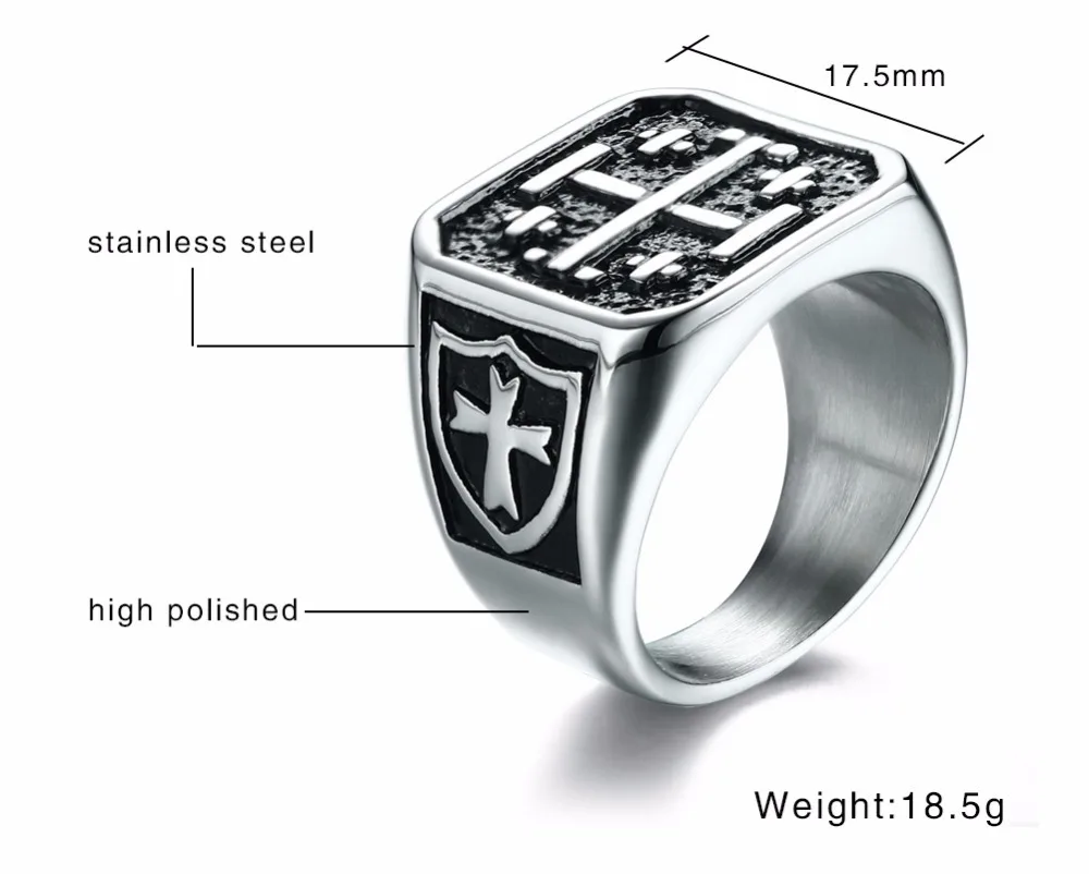 Jerusalem Cross Medieval Signet Ring for Men Solid Stainless Steel Vintage Jewelry Anel Aneis Masculinos Anillos 12